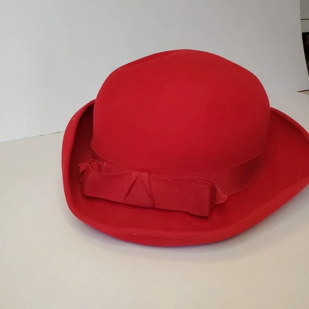 Vintage Red Stetson Womens Hat Fedora With‎ Bow Size 22.5